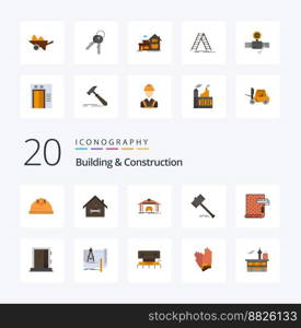 20 Building And Construction Flat Color icon Pack like gavel auction hammer action car