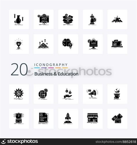 20 Business And Education Solid Glyph icon Pack like pot dollar payment promotion announcement