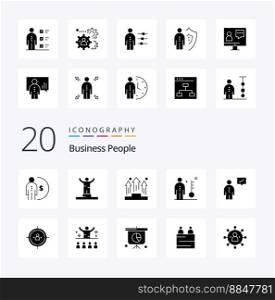 20 Business People Solid Glyph icon Pack like job employee person podium manager