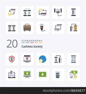 20 Cashless Society Flat Color icon Pack like machine cashless online worldwide money