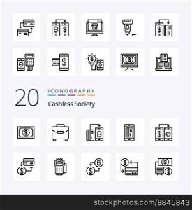 20 Cashless Society Line icon Pack like cashless banking bag payment digital