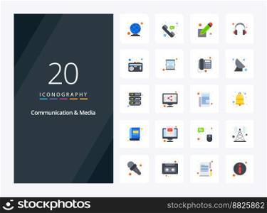 20 Communication And Media Flat Color icon for presentation