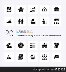 20 Corporate Development And Business Management Solid Glyph icon Pack like profile graphs features skills profile