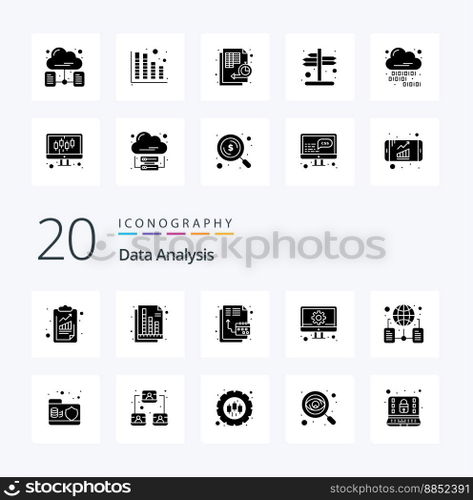 20 Data Analysis Solid Glyph icon Pack like data setting database management develop