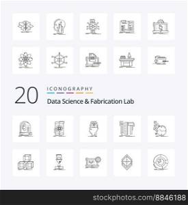 20 Data Science And Fabrication Lab Line icon Pack like digital design research sharing head