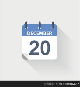 20 december calendar icon. 20 december calendar icon on grey background