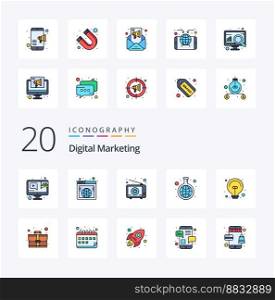 20 Digital Marketing Line Filled Color icon Pack like idea globe ad test experiment