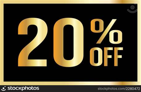 20% discount. Golden numbers with black background. Luxury banner for shopping, print, web, sale illustration