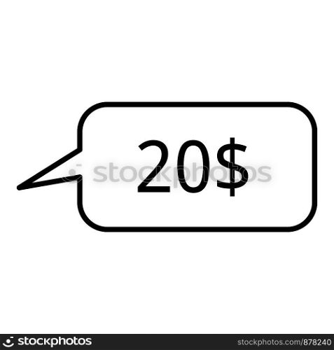 20 dollar price icon. Outline 20 dollar price vector icon for web design isolated on white background. 20 dollar price icon, outline style