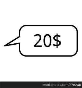 20 dollar price icon. Outline 20 dollar price vector icon for web design isolated on white background. 20 dollar price icon, outline style