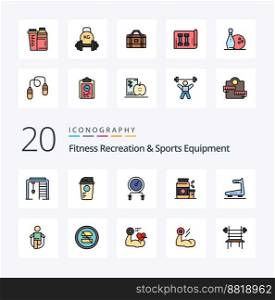 20 Fitness Recreation And Sports Equipment Line Filled Color icon Pack like sports gainer thermo bodybuilding intensity