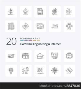 20 Hardware Engineering And Internet Line icon Pack like monitor control train network house