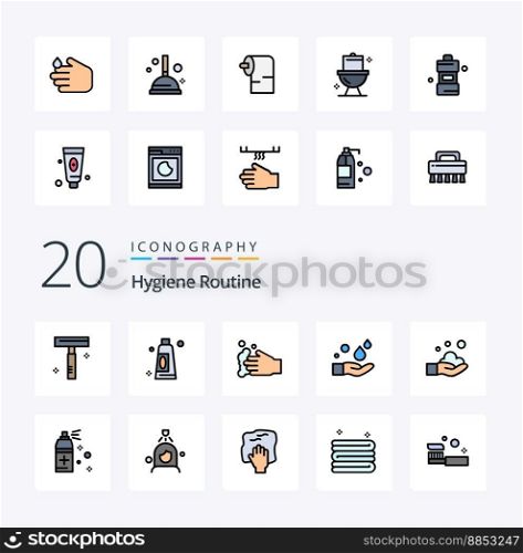20 Hygiene Routine Line Filled Color icon Pack like cleaning shower hand woman cleaning