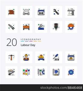 20 Labour Day Line Filled Color icon Pack like calendar tool cap screw labour badge