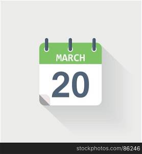 20 march calendar icon. 20 march calendar icon on grey background