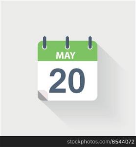 20 may calendar icon. 20 may calendar icon on grey background