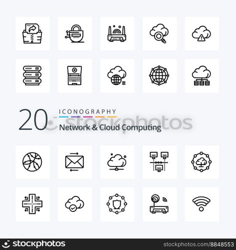 20 Network And Cloud Computing Line icon Pack like cloud computing sharing cloud internet technology