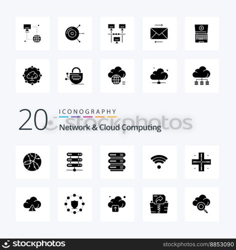 20 Network And Cloud Computing Solid Glyph icon Pack like computing alert technology cloud location
