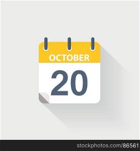 20 october calendar icon. 20 october calendar icon on grey background