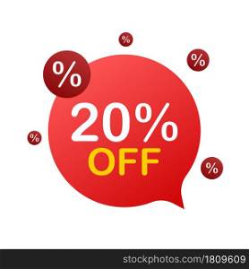 20 percent OFF Sale Discount Banner. Discount offer price tag. 20 percent discount promotion flat icon with long shadow. Vector illustration. 20 percent OFF Sale Discount Banner. Discount offer price tag. 20 percent discount promotion flat icon with long shadow. Vector illustration.