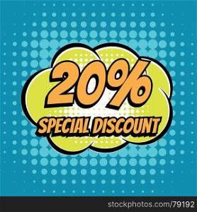 20 percent special discount comic book bubble text retro style