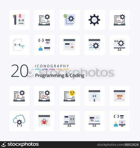 20 Programming And Coding Flat Color icon Pack like error develop development development coding