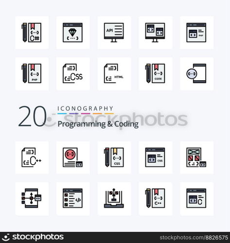 20 Programming And Coding Line Filled Color icon Pack like develop app development development css
