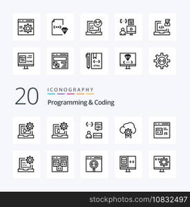 20 Programming And Coding Line icon Pack like develop bad development file development