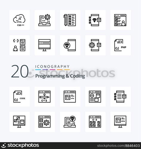 20 Programming And Coding Line icon Pack like develop business develop laptop develop