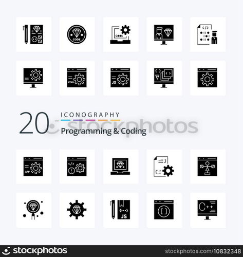 20 Programming And Coding Solid Glyph icon Pack like development bug development programming development