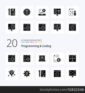 20 Programming And Coding Solid Glyph icon Pack like development bug development programming development