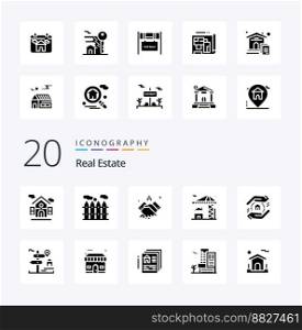 20 Real Estate Solid Glyph icon Pack like building real  agreement  crane  real
