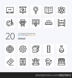 20 School Line icon Pack like test labe bread tube ruler