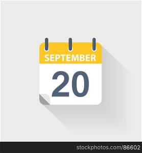 20 september calendar icon. 20 september calendar icon on grey background