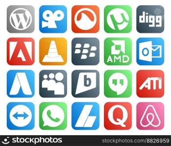 20 Social Media Icon Pack Including ati. brightkite. media. myspace. outlook