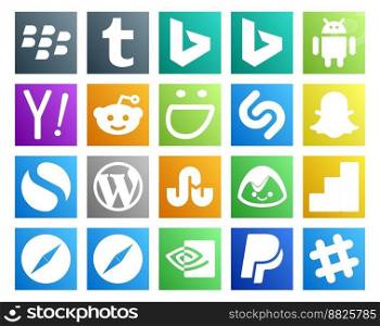 20 Social Media Icon Pack Including browser. google analytics. shazam. basec&. cms
