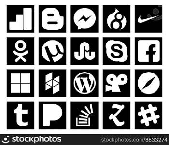 20 Social Media Icon Pack Including browser. viddler. skype. cms. houzz