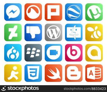 20 Social Media Icon Pack Including css. google allo. cms. beats pill. blackberry