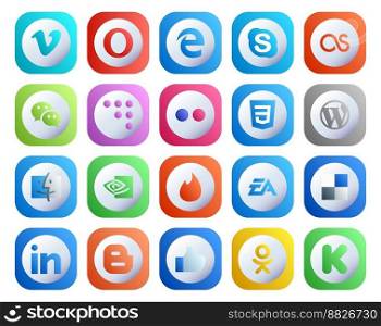 20 Social Media Icon Pack Including electronics arts. nvidia. messenger. finder. wordpress