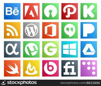 20 Social Media Icon Pack Including feedburner. google drive. office. windows. utorrent