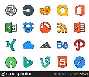 20 Social Media Icon Pack Including path. adidas. excel. icloud. microsoft access