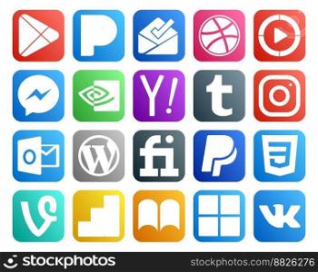 20 Social Media Icon Pack Including paypal. cms. nvidia. wordpress. instagram