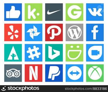 20 Social Media Icon Pack Including tripadvisor. smugmug. wordpress. bing. slack