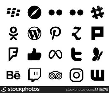 20 Social Media Icon Pack Including tweet. facebook. cms. meta. foursquare