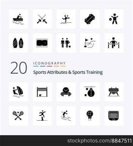20 Sports Atributes And Sports Training Solid Glyph icon Pack like training boxing volleyball boxer sport