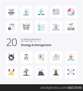 20 Strategy And Management Flat Color icon Pack like startup entrepreneur document diploma sign