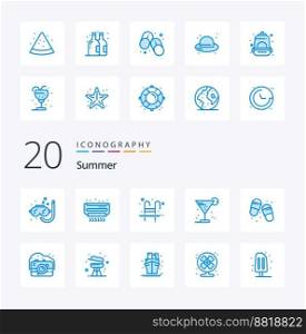 20 Summer Blue Color icon Pack like bottle watermelon ladder slice water