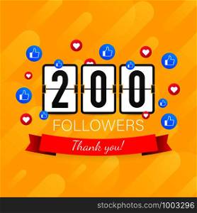 200 followers, Thank You, social sites post. Thank you followers congratulation card. Vector stock illustration.. 200 followers, Thank You, social sites post. Thank you followers congratulation card. Vector stock illustration