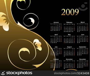 2009 Elegant Floral Calendar with space reserved for your text vector illustration