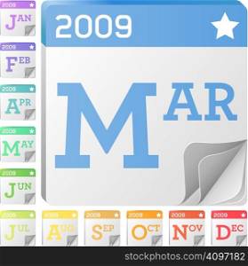2009 Month Calendar Icons - Each month has its own graphics for use on websites, print or desktop applications